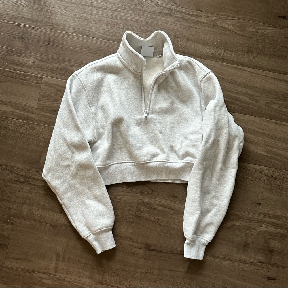 Aritzia TNA Cozy Fleece Perfect 1/4 Zip Sweatshirt Gray 2XS
